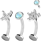 ZS 3Pcs 14G Stainless Steel Floating Belly Button Rings, CZ Opal Belly Button Piercing, Double-ended Internally Threaded Curved Barbell Eyebrow Lip Rings for Women
