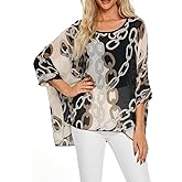 DENSSYNE Plus Summer Batwing Sheer Chiffon Blouse Shirt for Women Flowy High Low Colorful Boho Tunic Cover up