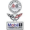Corvette Checkered Flags & Mobil 1 Motorsport Racing Patch 3pc Bundle Set - Iron on sew on Backing B008