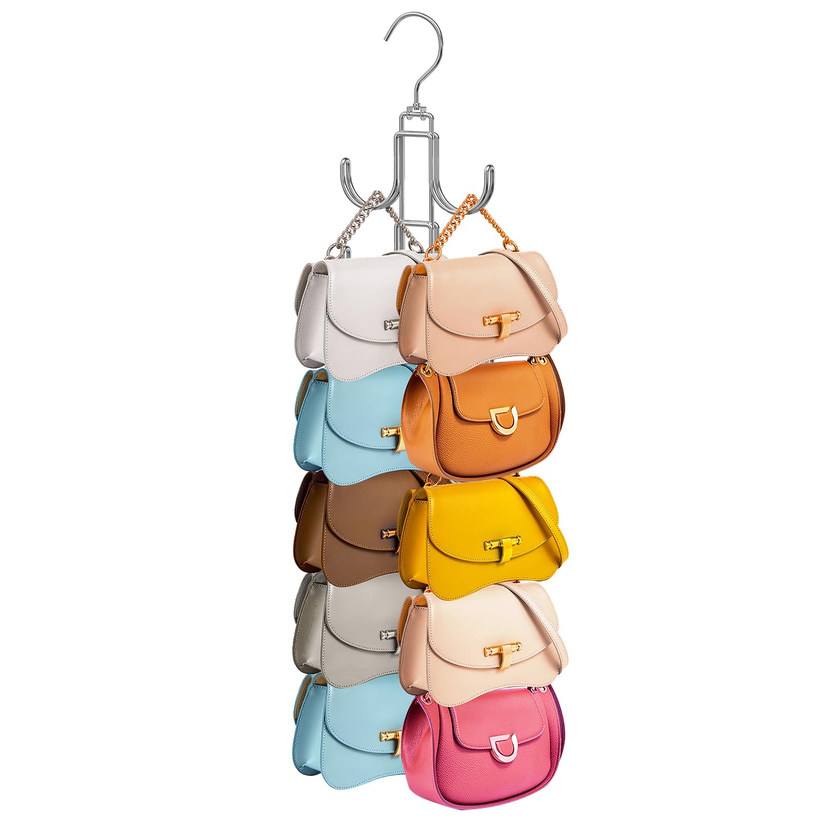 Photo 1 of Purse Hanger for Closet, 360 Degree Purse Organizer with 10 Hooks Bag Handbag Hanger Hooks for Purse Hanging, Durable Purse Display Rack Space-Saving Bag Organizer for Women