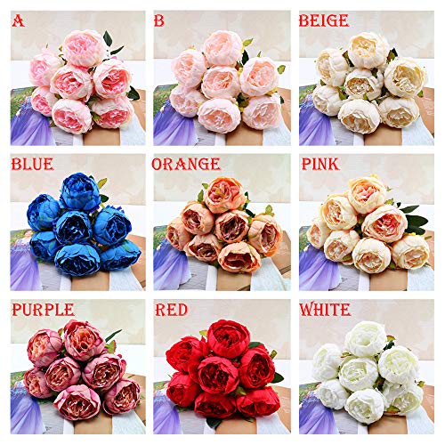 Artificial Flowers,Longay 1 Bouquet Vintage Artificial Peony Silk Flowers Bouquet for Decoration (Orange) - Thumbnail 4