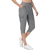 Womens Capri Cargo Joggers Pull on Capris Pants Crop Cropped Golf Pants with Pockets and Drawstring