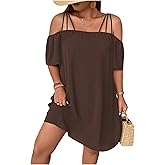 SOLY HUX Women's Plus Size Dresses Off Shoulder Short Sleeve Short Dresses Causal Loose Tunic Summer Dress