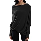 Imily Bela Batwing Boat Neck Sweaters for Women Spring Long Sleeve Soft Knit Loose Baggy Pullover Jumper Top
