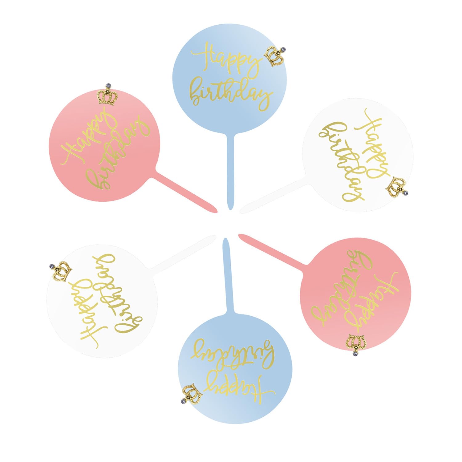 12Pcs Happy Birthday Cake Topper, Round Acrylic Birthday Cupcake Topper Cake Pick Decorations for Birthday Party Cake Desserts Pastries