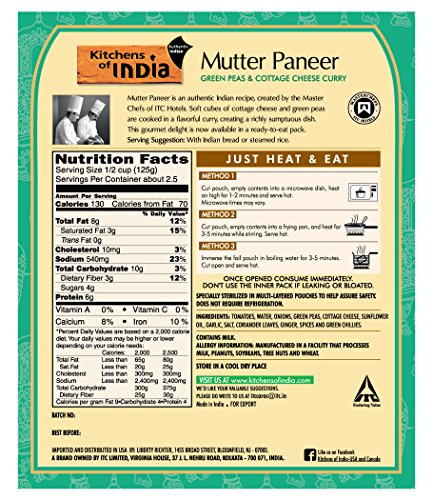 Kitchens of India Ready to Eat Mutter Paneer, Green Peas and Cottage Cheese Curry, 10-Ounces (Pack of 6) - Thumbnail 3