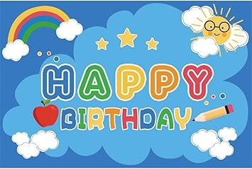 Amazon Com Laeacco Happy Birthday Background 10x7ft Cartoon Blue