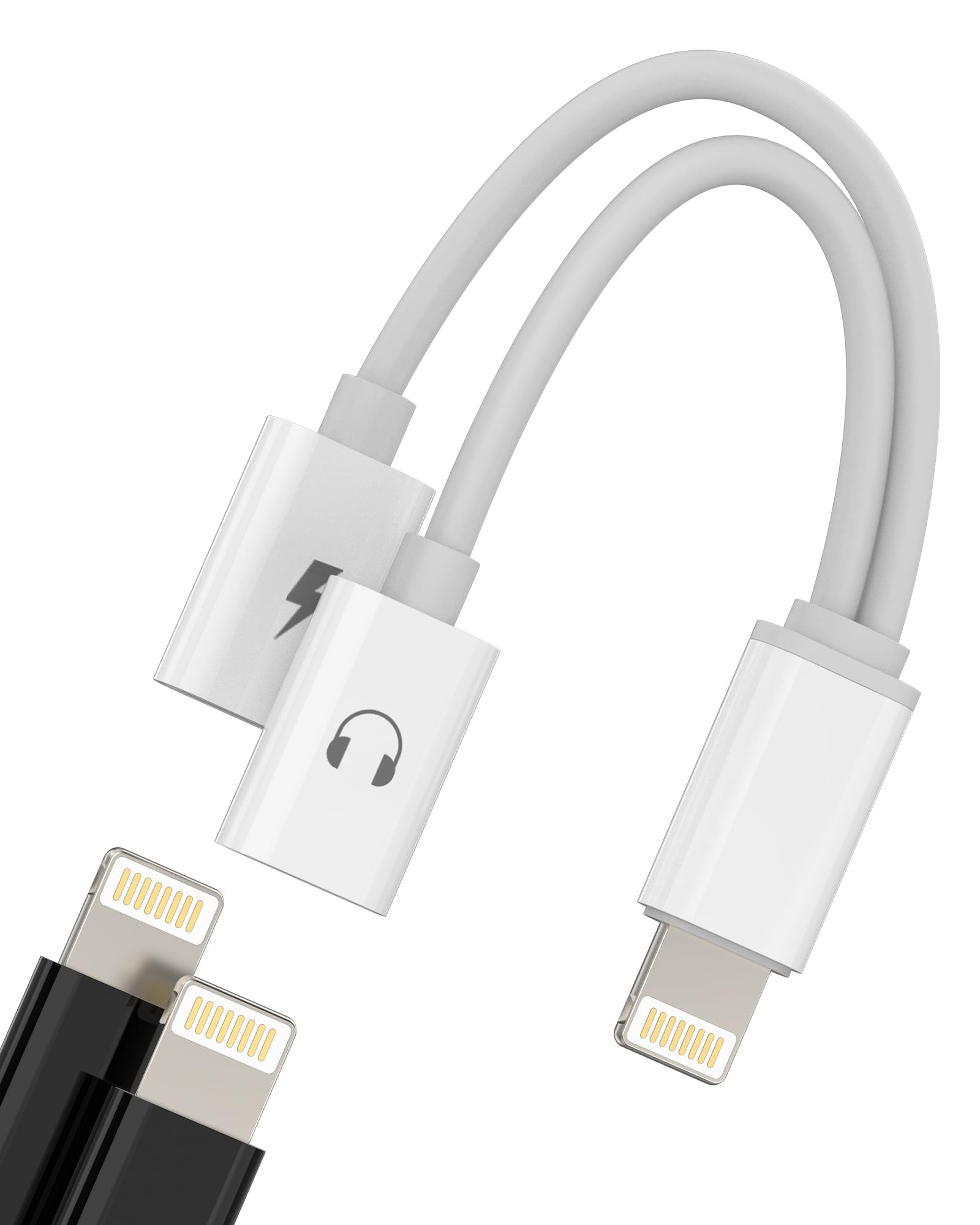 Dual Lightning Splitter for iPhone AUX Charge Dongle Cable Double Jack Charging Headphone Audio Adapter for Apple MFI Certified 11 12 13 14 Pro Max SE X XR 7 8 Plus Earbud Converter Earphone Connector