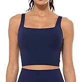 Lavento Women's Square Neck Sports Bras - Longline Padded Workout Yoga Tops with Built in Bra