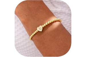 THAIVOR Beaded Bracelets for Women Dainty Heart Initial Bracelet Letter A-Z Charm Bracelet for Women Stretch Bead Ball Bracelet Trendy Jewelry Gifts