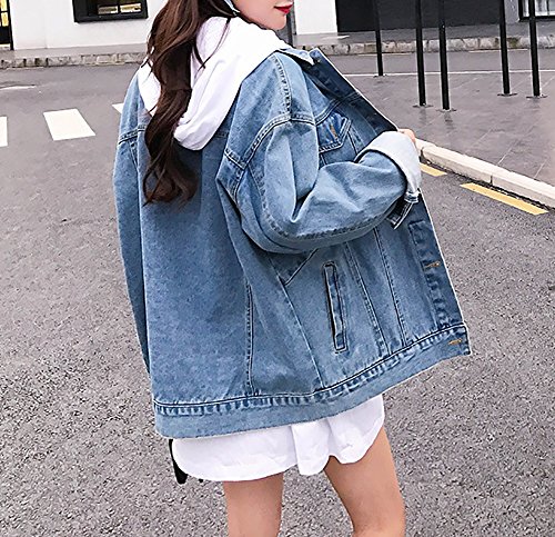 MuNiSa Women's Oversize Boyfriend Denim Jacket Long Sleeve Jean Coat With Pocket S - Thumbnail 3