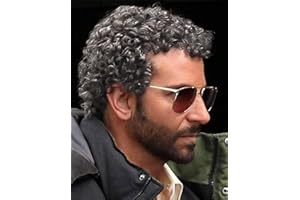 Swiking Mens Curly Afro Wigs Grey Short Wig for Male Guy California Halloween Cosplay Costume Full Wigs(Grey)