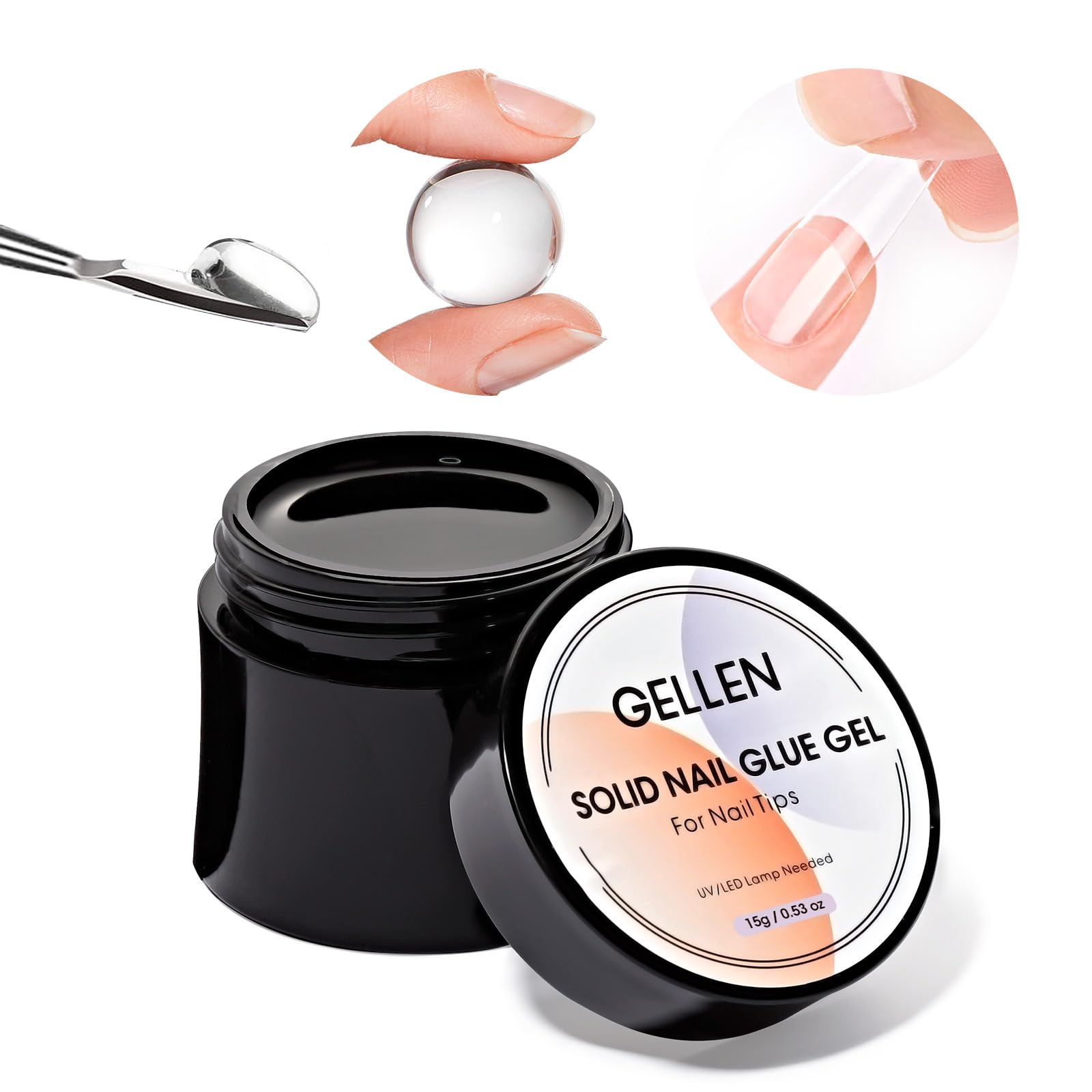 Photo 1 of Gellen Solid Nail Glue Gel for False Nail Tips, Solid Gel Nail Glue for Press On Nails Strong for Acrylic Nails Home Salon Nail Art, UV LED Light Curing Needed - 15g