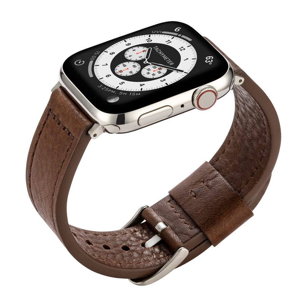 Buckle & Band Lond Luxury compatible Apple Watch Strap - Brown Leather Handcrafted designer strap with Silver Buckle for 42mm, 44mm, 45mm Series 1-7