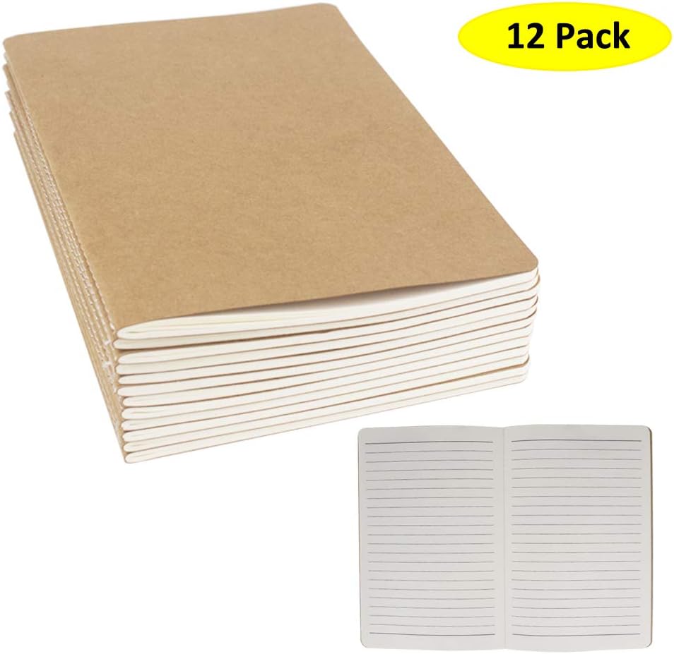 ZMYBCPACK 12 Pack Journal Notebook Kraft Brown Cover Lined Notebooks for Travelers, Students