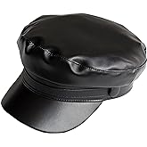 KORIXINE Faux Leather Newsboy Hat for Women Vintage Classic Costume Beret Cap for Men Sailor Fiddler Caps