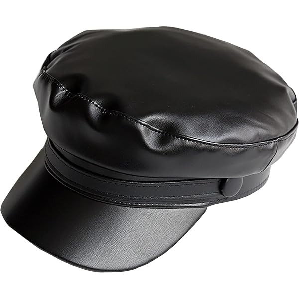 Black Baker Boy Cap with Chain Detail - Genuine Leather Brim Black Chunky Chain Baker Boy Hat | Chanel Joan Elkayam  main image 2