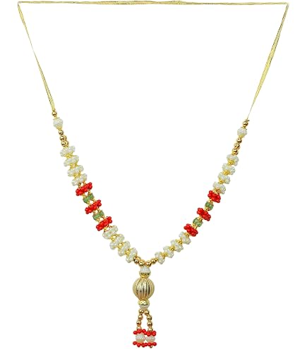 Aditri Creation Set di 4 fiori artificiali Mala con nastro, ghirlanda Haar Mala per idol-Mala per Dio, ornamenti tradizionali indiani Pooja Sringar ( dimensioni: -10,2 cm) (rosso, giallo
