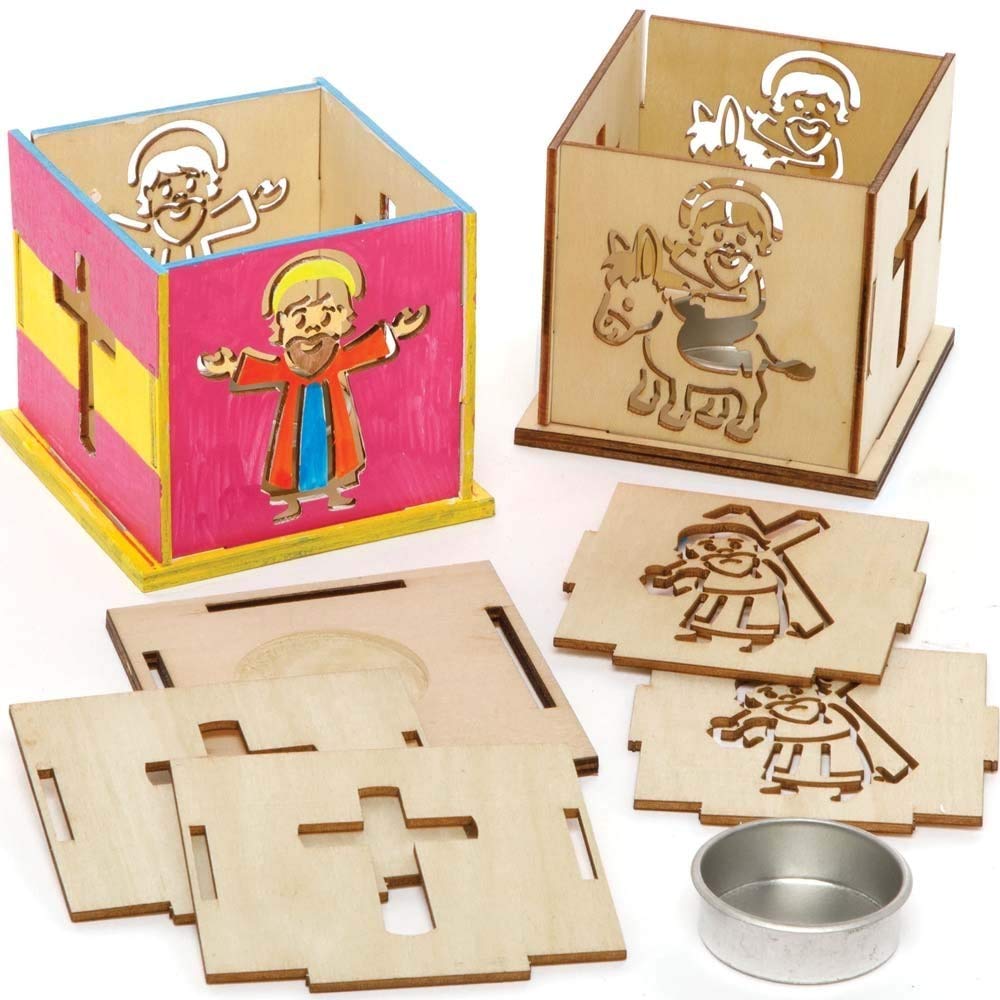Baker Ross Holy Week Wooden Tealight Holders - Pack of 3, Easter Crafts, Craft for Kids (AX796)
