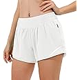 Aurefin High Waisted Athletic Shorts for Women, Womens Plus Size Running Workout Shorts with Liner and Zip Pocket 4 inch