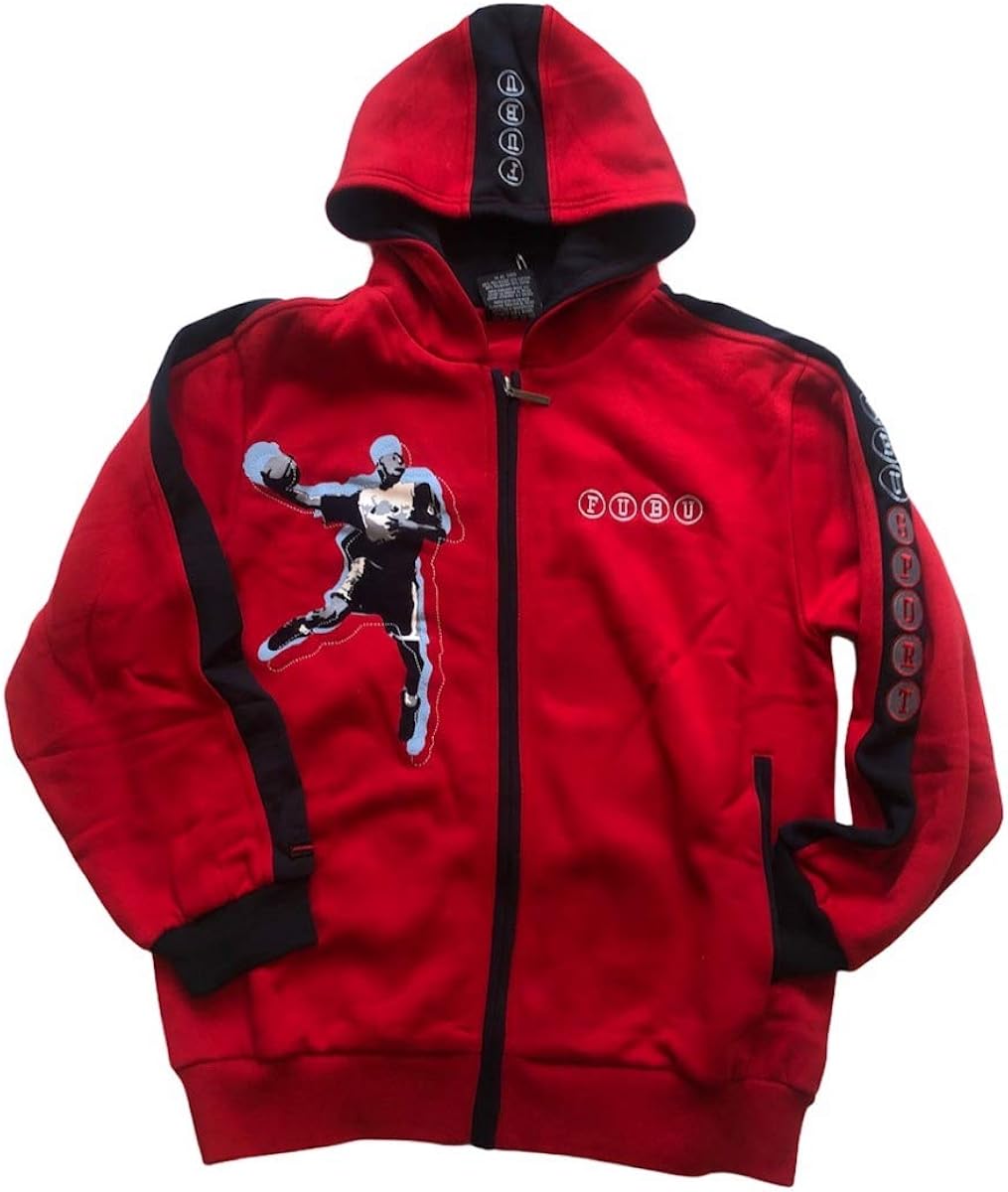 FUBU - Vintage Full Frontal Zip Hoodie Red: Amazon.co.uk: Clothing