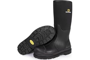 D DRYCODE Work Boots for Men with Steel Shank, Waterproof Rubber Boots, Warm 6mm Neoprene Anti Slip Rain Boots, Size 5-14