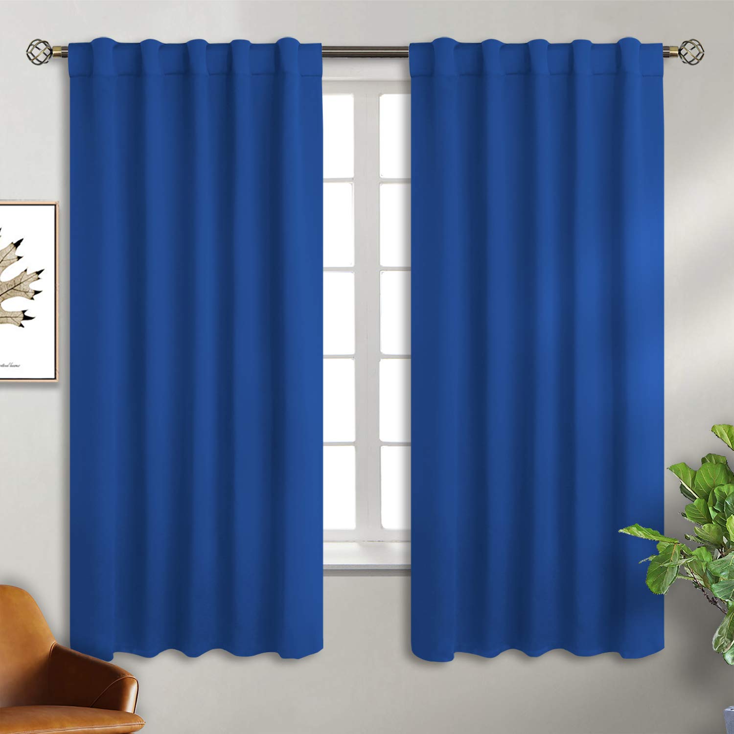 BGment Rod Pocket and Back Tab Blackout Curtains for Bedroom - Thermal Insulated Room Darkening Curtains for Living Room, 2 Window Curtain Panels (42 x 63 Inch, Classic Blue)
