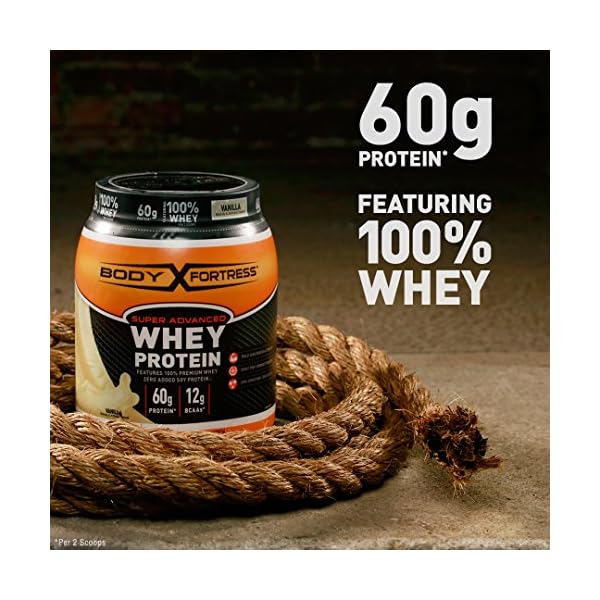 Body Fortress Whey Protein Powder, 60g Protein and 12g BCAA’s (per 2