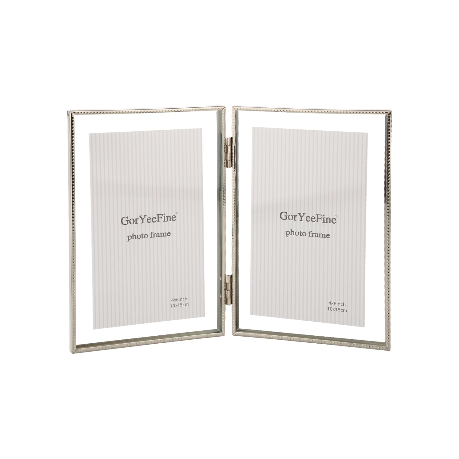 Photo 1 of Silver 4x 6'' Double Hinged Floating Frame, For Photo Sizes (2x3'' 3.5x 5'' up to 4x6'' ), Beautiful Metal Lace Edge Frames Adjustable Tabletop/Shelf Photo Frame, Classy Gift Choice for Wedding,