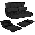 KOMFOTT Adjustable Floor Sofa Bed, Foldable Lazy Sofa Sleeper Bed with 6 Position Backrest & 2 Pillows, Convertible Futon Couch Bed with Suede Cloth Cover, Lounge Recliner for Living Room (Black)