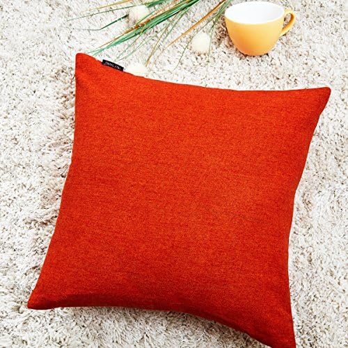 Hey Tang Cotton Linen Soft Soild Decorative Square Throw Pillow Covers Set Cushion Case for Sofa Bedroom Car 24 x 24 Inch 60 x 60 Cm,1 Piece,Orange