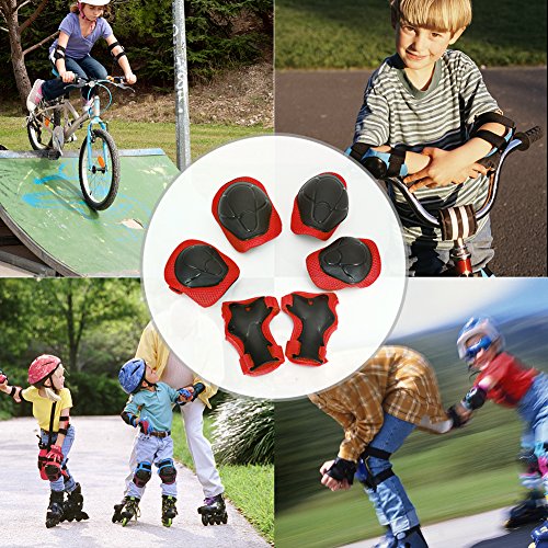 Yooan Sports Protective Gear Safety Pad Safeguard (Knee Elbow Wrist) Support Pad Set Equipment for Kids Roller Bicycle Bike Skateboard Protector Guards Pads-Red - Thumbnail 5
