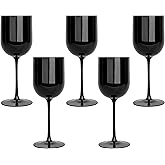 PLASTICPRO Black Plastic Wine Glasses Set of 10 Elegant Wine Goblets Hard Plastic Wine Cups on Stem 12 Ounce