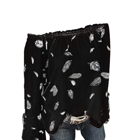 Damen Bluse Xiantime Damen Sommer Schulterfrei Oberteile Trompete Ärmel Langarmshirt Lose Casual Bluse Tops S-5XL