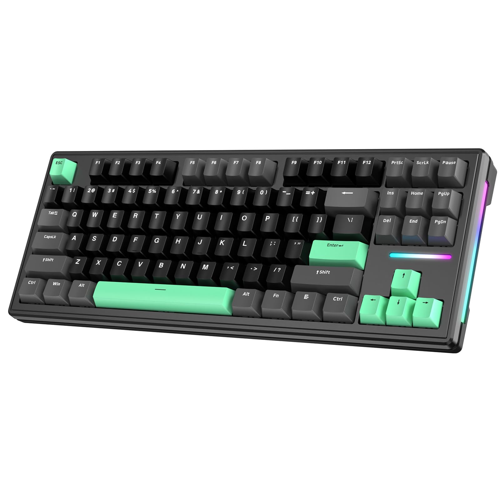 ATTACK SHARK M87 TKL Wireless Mechanical Gaming Keyboard, Bluetooth 5.0/2.4G/USB-C Wired Hot Swappable White Switches RGB Keyboard 80% US Layout, with Coiled Keyboard Cable for PC Mac -Green/Black