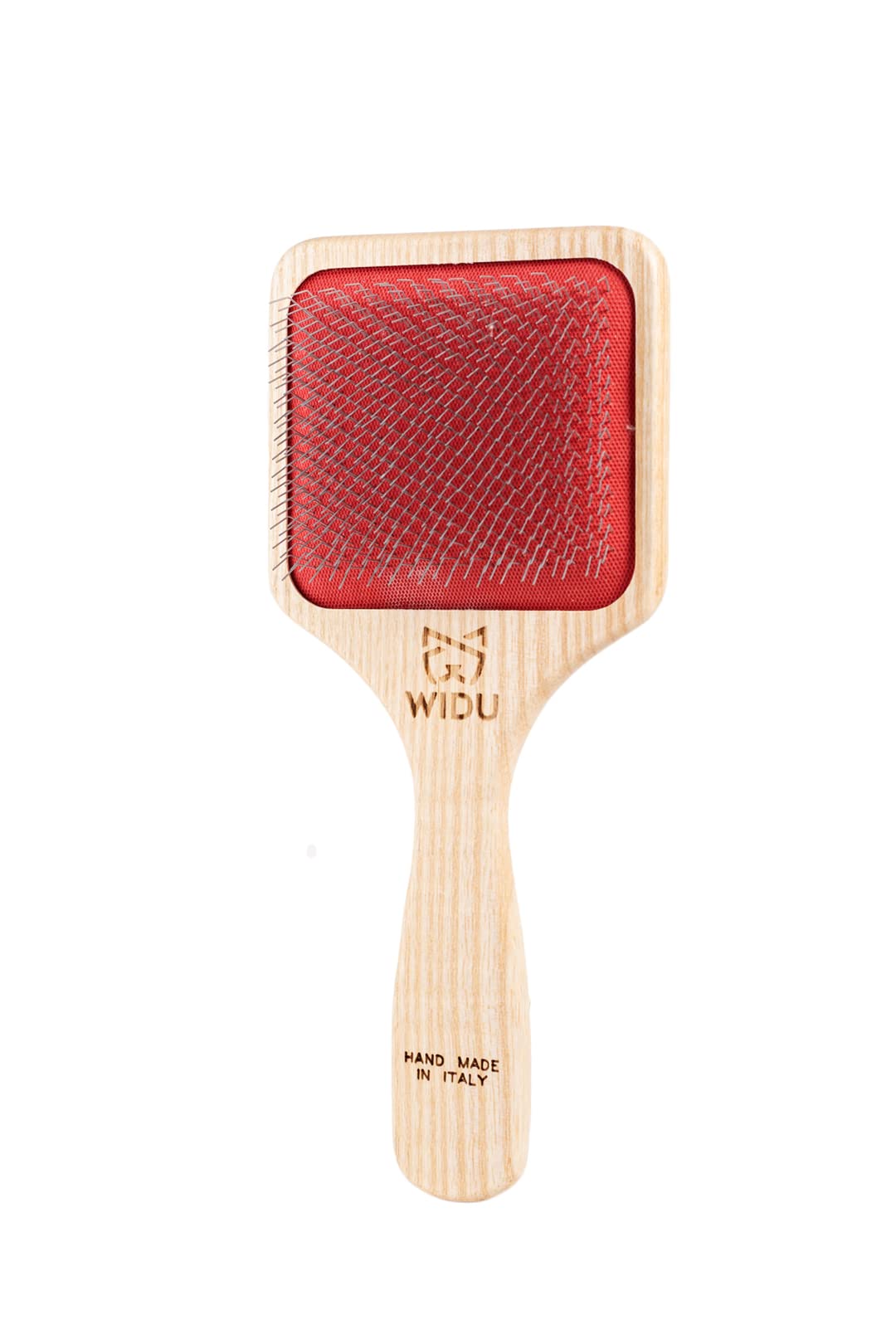 WIDU - Brush for Dogs and Cats, Ideal for Medium and Large Pets with Short Hair, Professional Carder in Ash Wood, Handmade in Italy - 21.5 x 9.4 cm, with 14 mm Long Teeth and 60° Inclination