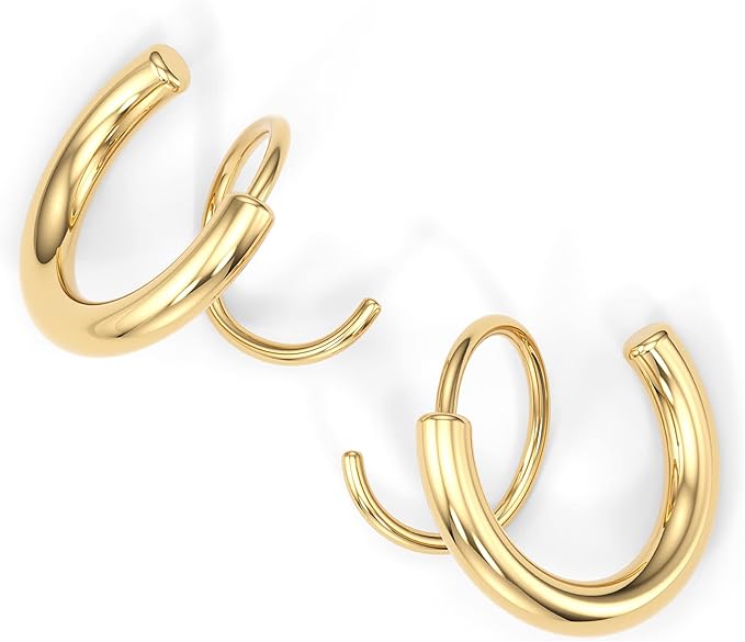 KAIYA Premium Spiral Double Hoop Twist Earrings, 14K Gold and Silver Plated Unique Chunky