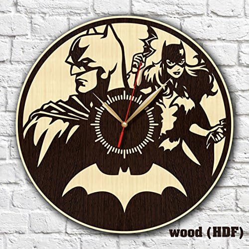 Batman and Catwoman Eco Friendly Wood Wall Clock - Get unique bedroom wall decor - Gift ideas for adults and youth – Unique DC Comics Superheroes Fan Art Design