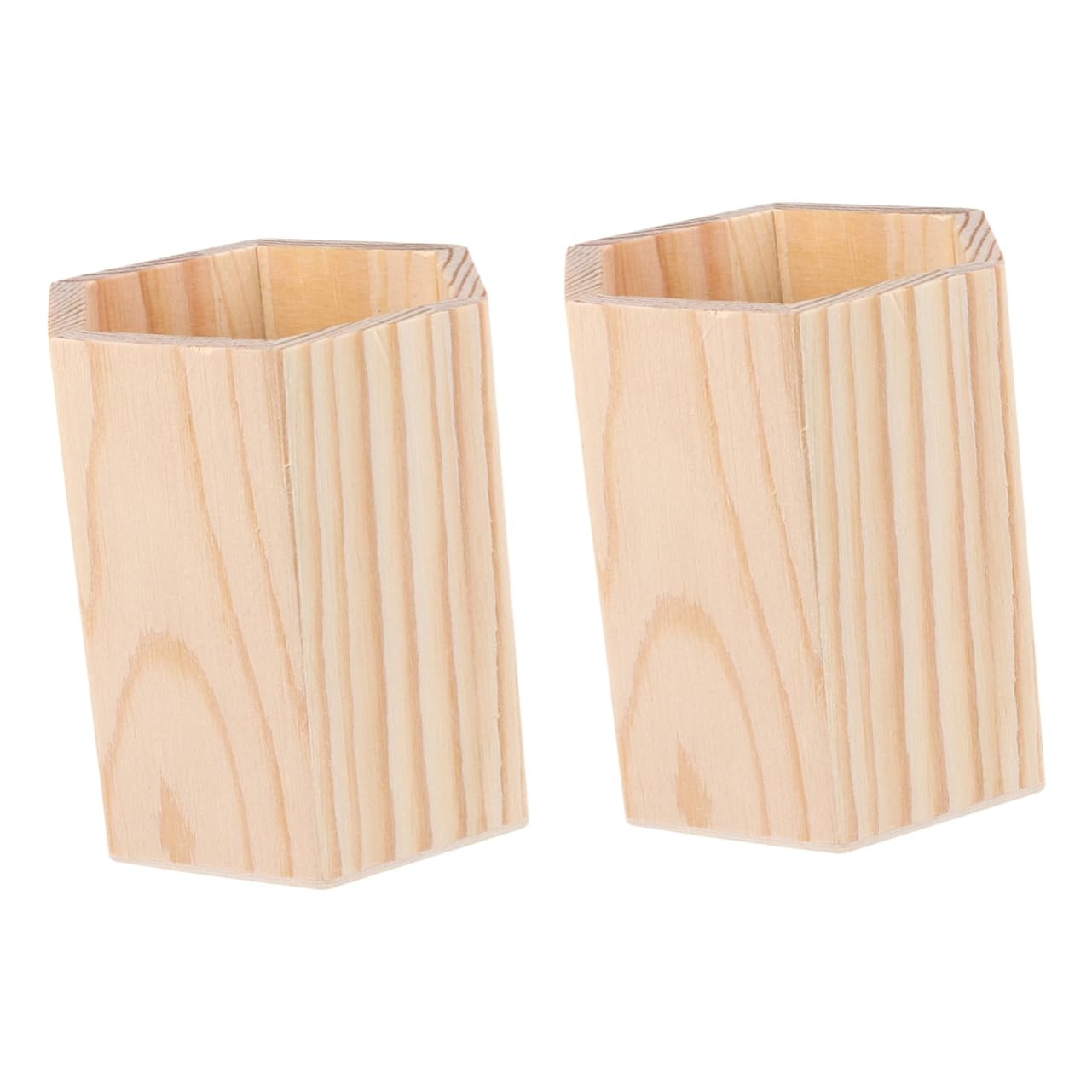 Mikinona 2Pcs Hexagon Wooden Pen Holder Unfinished Solid Color Desk Organizer for Home Office Diy Graffiti Pencil Storage Container Solid Pot for Stationery and Art Supplies
