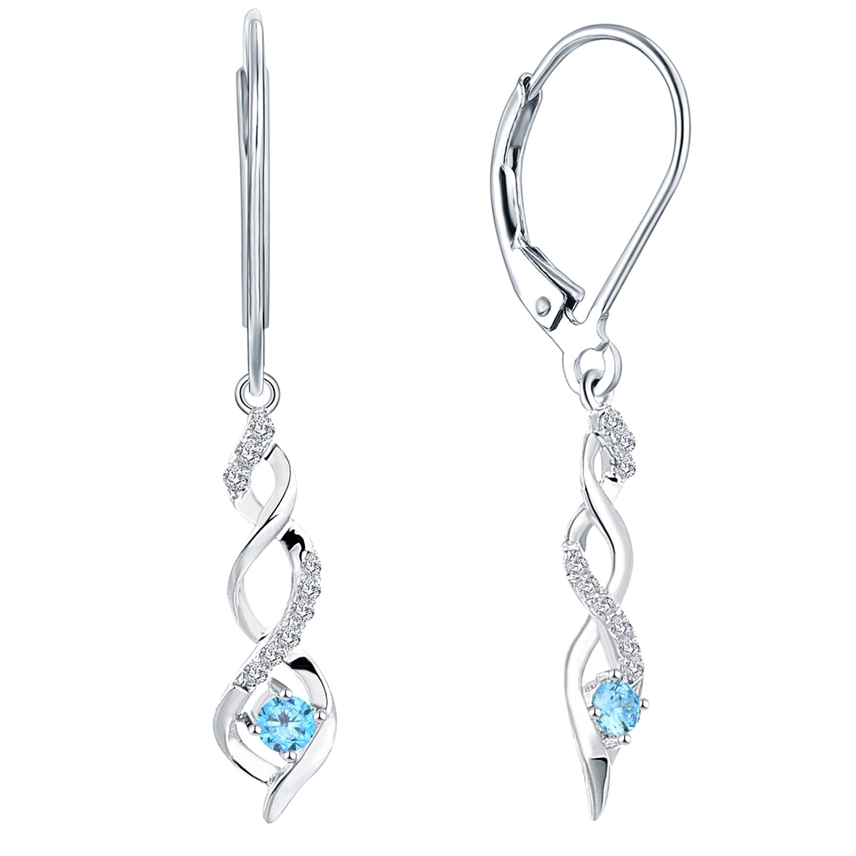 JO WISDOM 925 Sterling Silver Infinity Dangle Drop Earrings 3A Cubic Zirconia March Birthstone Aquamarine Color Jewellery for Women — image 1