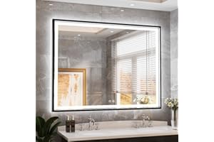 FTOTI 40X30 Inch Led Bathroom Mirror with Lights,Frontlit & Backlit Black Metal Frame Lighted Vanity Mirror for Wall,Double Lights Strips,Anti Fog Stepless Dimmable White/Warm/Natural.