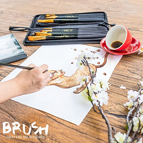 Art Paint Brush Set, UnityStar 15 PCS LONG HANDLE Artist Brushes with Carrying Case & Pop-up Stand for Acrylic Watercolor Oil Paint Face Painting