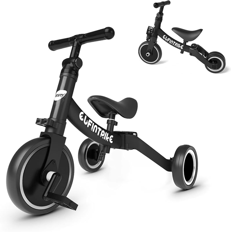 Besrey triciclos infantis, bicicleta multifuncional 5 em 1, adequado para crianças de 1 a 4 anos, triciclo, bicicleta, carro de equilíbrio, andador, altura do assento ajustável, preto
