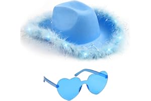 Funcredible Purple Light Up Cowboy Hat and Glasses - Cowgirl Hat for Girls - Cowboy Hat with Feathers - Cowgirl Accessories