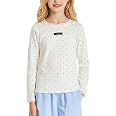 Barry Banny Girls Lace Trim White Long Sleeve Polka Dot Top Crew Neck Tee Soft Lightweight Pullover Shirt for 6-16Y