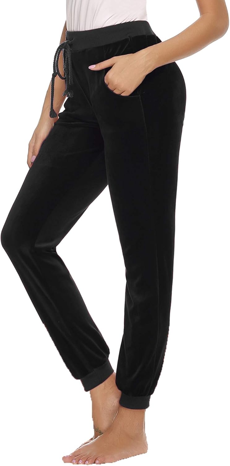 Abollria Women's Drawstring Waist Jogger Solid Velour Sweatpants with Pocket at  Women’s Clothing store
