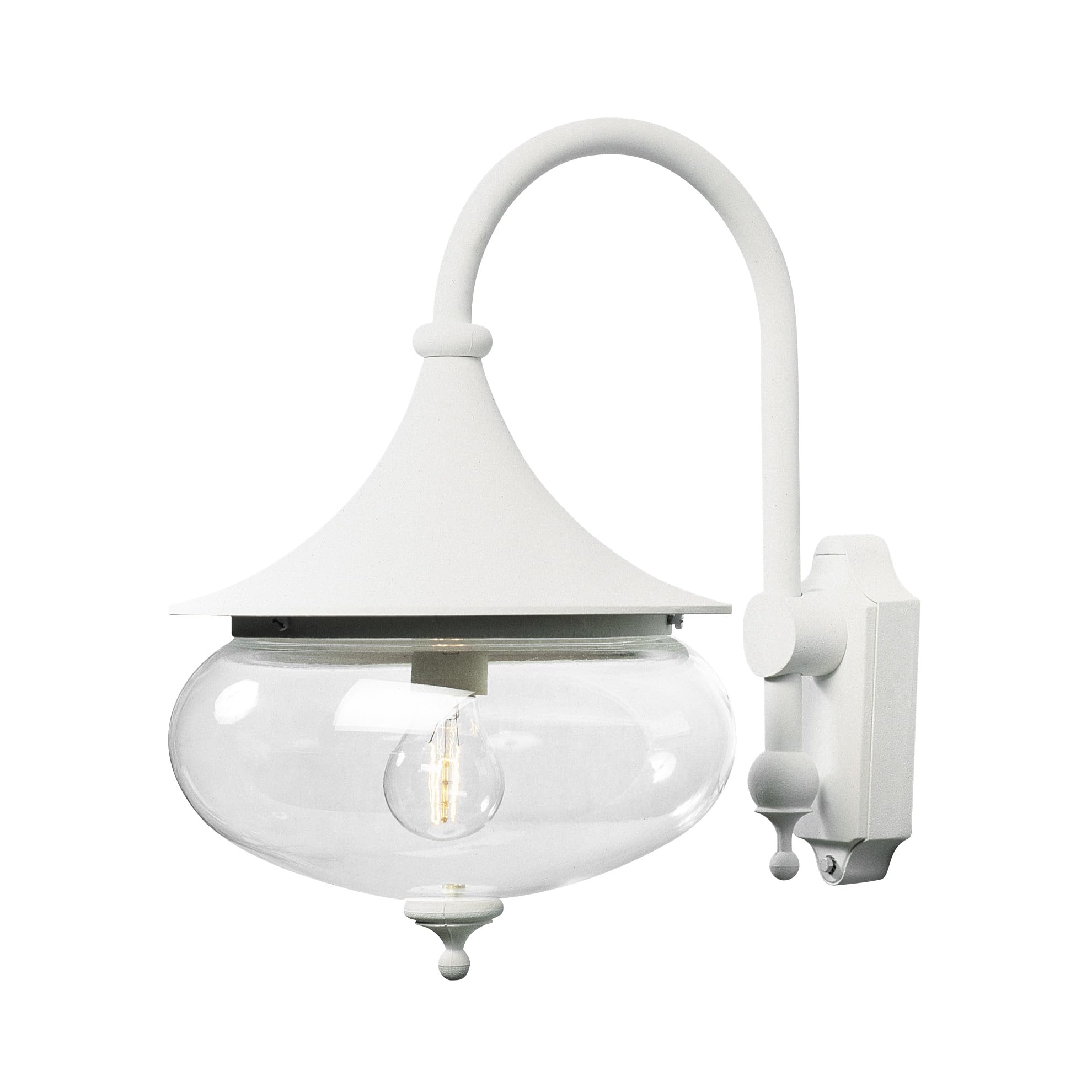 Konstsmide Handmade Outdoor Wall Light Mains Powered/Libra Down Swan Neck Classic Lantern/1 x 100 W E27 Max Lamp/Clear Acrylic/Aluminium/IP23/Outside Light Matt White — image 1