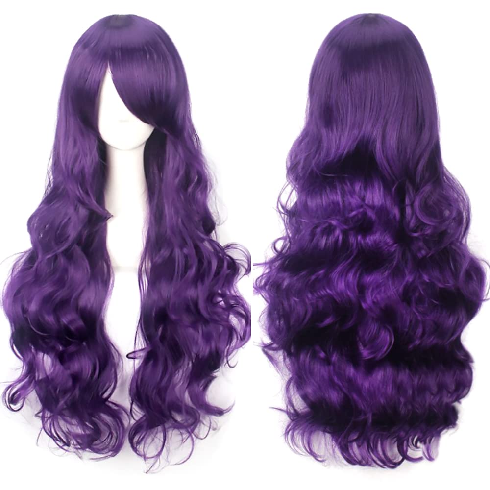 ColorfulPanda 32inch 80cm purple Wig Long Curly Wavy Dark purple Wigs for Women Ladies Cosplay Party Halloween Costume Heat Resistant Synthetic Wig — image 1