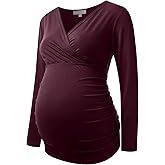 Maternity Shirt Long Sleeve Top Wrap V Neck Blouse Cross Over Nursing Tshirt