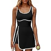 Fisoew Womens Workout Tennis Dress with Built-in Bra & Shorts Pockets Sleeveless Cutout Golf Athletic Mini Dresses